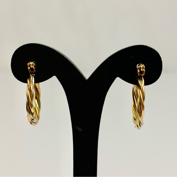 14K Tri-Color Small Twisted Hoop Earrings - Picture 5 of 12